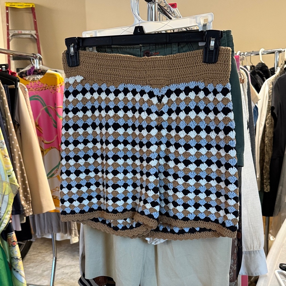 Zara Brown and Blue Crochet Shorts